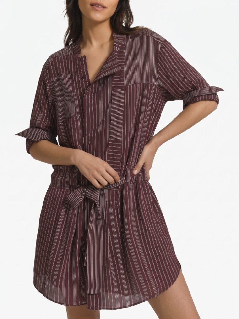 NWT REISS Alba Striped Belted Shirt Dress Burgundy Red White US 6 UK 10 Mini